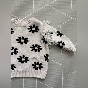 Jessica Simpson|Baby girl/toddler cream crewneck Knit sweater,floral boho fringe